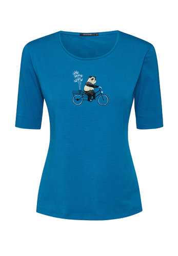 T-Shirt Femme Coton Bio Bike Panda Blue