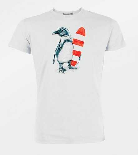 T-Shirt Homme 100% Coton Bio Penguin Surfer White